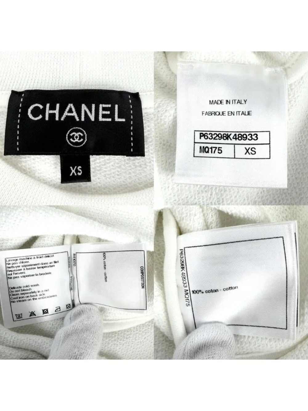 Chanel Top CC Logo Camellia Sweatshirt XS White Black Cotton Spring Autumn